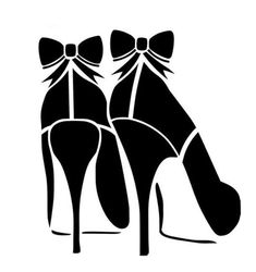 two high heeled shoes with bows on the heels are shown in black and white