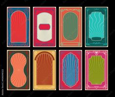 six cards with different shapes and colors