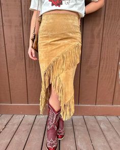 Scully Women's Old Rust Suede Leather Fringed Tied Skirt  L659 126-Painted Cowgirl Western Store Fringe Maxi Skirt, Western Store, Western Wear For Women, Cowgirl Western, Wide Waist, Fringe Skirt, Leather Fringe, Western Wear, Waist Band