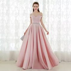 Moda Festa Plus Size, Light Pink Prom Dress, Dress Satin Bridesmaid, Pink Ball Gown, Custom Bridesmaid Dress, Pink Gown, Banquet Dresses, V Neck Prom Dresses, Floor Length Prom Dresses