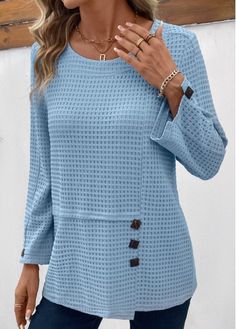 Color:Light Blue;Size:M;Size:L;Size:XL;Size:XXL;Package Contents:1 X T Shirt;Occasion:Other;Style:Casual; Trendy Womens Shirts, Rock My Style, Boutique Style Outfits, Trendy Tops For Women, Blue Jumpsuits, Lovely Tops, Trendy Tops, Shirt Sale, Womens Tees