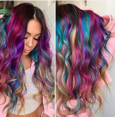 Dark Rainbow Hair, Rainbow Hair Highlights, Underneath Hair Color Ideas, Underneath Hair Color, Hair Highlight, Color Wigs