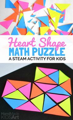 the heart shape math puzzle for kids is shown with text overlay that reads, hearts shape