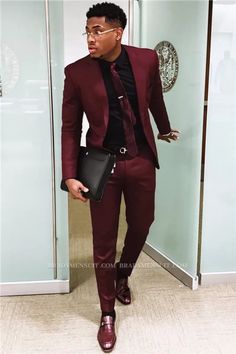 Handsome Burgundy Mens Business Suit | Slim Fit One Button Prom Outfit (Blazer Pants) | Bradymensuit Dark Red Suit, Maroon Suit, Suit Prom, Costum Elegant, Prom Suits For Men, Men's Business Suits, Maroon Wedding, Dinner Suit, Suits Men Business