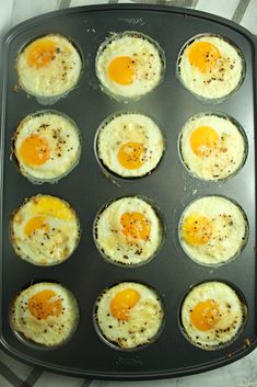 an egg muffin pan with nine eggs in it