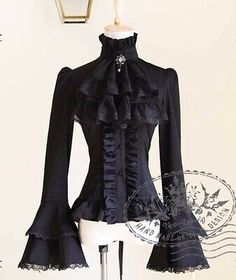 (eBay) Custom Made To Order Vintage Lolita Tiered Cuffs Ruffles Blouse Plus 1x-10x L56 Whale Bones, Gothic Pirate, Blouse Bell Sleeves, Gothic Images, Character Clothing, Pirate Fashion, Fantasy Wardrobe, Romantic Blouses, Princess Sleeves