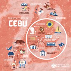 an illustrated map shows things to do in cebu, including the city and its attractions