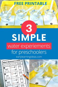 three simple water experiments for preschoolers with text overlay