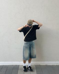 summer outfit inspo with baggy jorts and black adidas samba and tshirt Adidas Sambas Men’s Outfit, Black Samba Adidas Outfit Mens, Black Sambas Outfit Summer, How To Style Black Sambas, Samba Fits Men, Styling Black Sambas, Baggy Jorts Outfits, Black Samba Outfit Men, Jorts Outfit Ideas