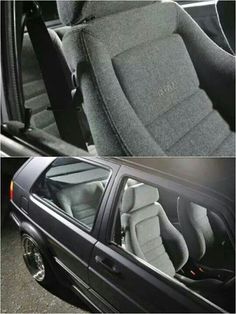 two pictures of the inside and outside of a car