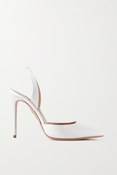 Aquazzura created these 'So Nude' pumps to be worn all day, which makes this white version an ideal pair for your wedding and after, too. Crafted in Italy from lustrous satin, they have a sleek pointed toe and an elasticated slingback strap to ensure they don't slip as you walk. Elegant Shoes Heels, Ivory Heels, Elegant Wedding Shoes, Aquazzura Heels, Bridal Pumps, Designer Wedding Shoes, Aquazzura Shoes, Bride Outfits, White Wedding Shoes