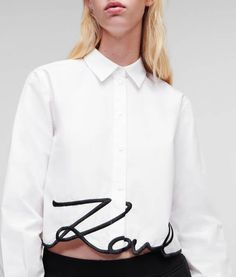 Women's KARL SIGNATURE CROPPED SHIRT by KARL LAGERFELD | Free Shipping and Returns Crop Shirts For Women, Timeless Dress, Blouse Jeans, Cropped Shirt, Shirt For Women, White Shirts, Crop Shirt, Signature Logo, Karl Lagerfeld