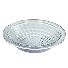 a clear glass bowl on a white background