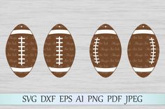 three footballs with the words svg dxf eps aip png