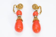 Vintage 1950’s Brass Filigree Orange Glass Drop Earrings Clip-on Art Deco Earrings For Evening, Vintage Filigree Earrings For Evening, Vintage Handmade Clip-on Earrings For Evening, Handmade Vintage Earrings For Formal Occasions, Retro Earrings For Evening, Antique Clip-on Earrings For Evening, Vintage Screw Back Earrings For Evening, Mid-century Clip-on Earrings, Mid-century Clip-on Wedding Earrings