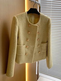 Womens Yellow Elegant Tweed jacket – Thekittenpark Yellow Tweed Jacket Outfit, Autumn Cardigan, Tweed Fashion, Womens Tweed Jacket, Inner Confidence, Blazer Jackets For Women, High Street Fashion, Patchwork Print, Classic Jacket