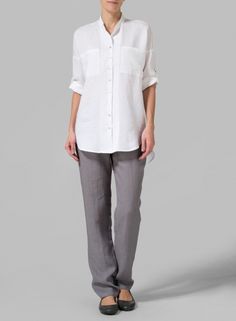 Relaxed blouse fabricated from lightweight linen lends a relaxed silhouette and a comfortable wear. (Plus size available) Mandarin Collar Shirt Women, Mandarin Collar Blouse, Miss Me Outfits, Vivid Linen, Plus Size Linen, Mandarin Collar Shirt, Linen Tops, Linen Shirts, Linen Clothing