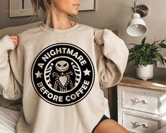 A Nightmare Before Coffee Sweatshirt, Merry Christmas Hoodie, Happy New Year Shirt, Crewneck Cute Sweatshirt, Comfortable Tee, Holiday Gift ---------- How to Order Your Custom Design T-shirt ---------- * Choose your t-shirt color * Choose your size * Choose your design&text color * Type your design&text color in personalization box * PLEASE make sure all your order's steps - Backside design is additional fee, please make sure to add the fee into your purchase. - Please check the color ch Personalized Tshirts, Happy New Year Shirt, Nightmare Before Coffee, New Year Shirt, Witch Sweatshirt, Christmas T Shirt Design, Coffee Sweatshirt, New Years Shirts, Christmas Crewneck