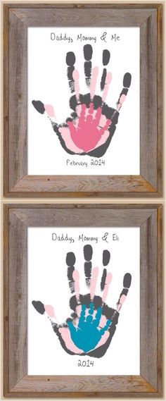 two handprints with the names of each child's hands in pink and blue