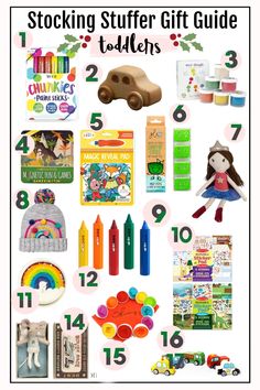 the stocking stuff gift guide for toddlers includes toys, books, and crafts