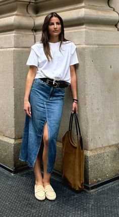 Outfits Skirt, Glamorous Fashion, Ootd Spring, Jeans Rock, Chic Outfits, Casual Chic, Denim Skirt, Casual Looks, Style Me