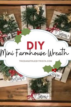 mini farmhouse wreath made out of old christmas cards with the words diy on it