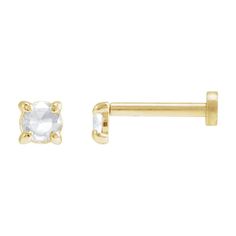 Weight:0.1048 DWT (0.16 grams) Primary Stone Count:1-stone Gender:Ladies Plating Type:N/A Earring Dimensions:3.21x3.21 mm Surface Finish:Polished Earring Post Type:Friction Prong Count:4-prong Earring Back Type Included:Press Fit Back Included Earring Type:Single stud sold individually (this item can be used for nose pins and cartilage earrings) Post Length:6 mm Selling Unit of Measure:EA Primary Stone Size:2 mm, 2.5 mm, 3 mm, 3.5 mm 4 mm Primary Stone Shape:Round Total Diamond Carat Weight:.06 White Gold Single Diamond Piercing As A Gift, White Gold Piercings With Single Diamond As Gift, Classic Gold Piercing With Single Diamond, Classic Gold Piercings With Single Diamond, Diamond White Piercings With Prong Setting For Gift, Yellow Gold Nose Studs With Prong Setting For Gift, Classic Gold Round Cut Piercings, Dainty Yellow Gold Piercings With Single Diamond, Dainty Yellow Gold Diamond Piercings