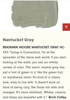 an article about gray paint on the page, with text in red and white above it