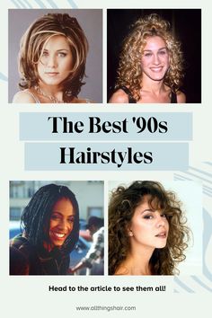 1990 Hairstyles Hair Trends, 90s Hairstyles By Hair Pattern, 90s Grunge Icons, Hairstyles Of The 90s, 90s Bangs Hairstyles Black Women, 1990s Womens Hairstyles, 1990’s Hair, 90s Mom Hairstyles, 90 Hairstyles 90s Hair Curly