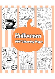 halloween coloring pages with pumpkins, witches and other things on them in black and white