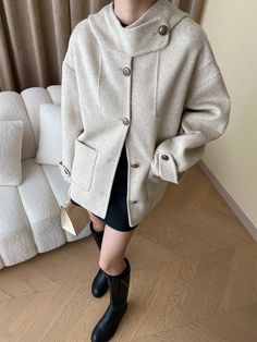 F00242976-102 Slim Fit Coat, French Women Style, Hooded Cape, Wool Overcoat, Ancient Designs, Plaid Coat, Cape Coat, Woolen Coat, Long Sleeve Plaid