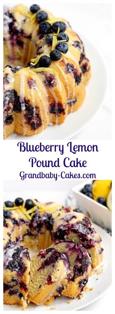 blueberry lemon pound cake on a white plate