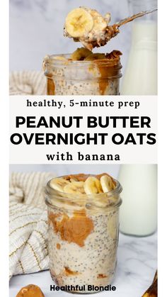 overnight oats Banana Oatmeal Overnight Oats, Overnight Oats Pb Banana, Peanut Butter Cookie Overnight Oats, Breakfast Ideas Using Oats, Overnight Healthy Oats, Breakfast Ideas With Peanut Butter, Steal Oats Recipes, Overnight Oats High Calorie, Morning Oats Recipes Overnight Oatmeal