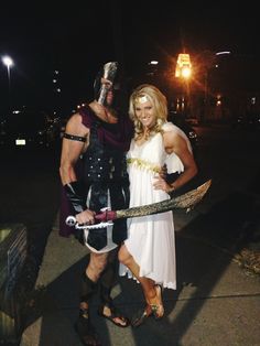 Greek God Couple Costume Costume Warrior Couple Costume, Greek Couples Costumes, Historical Couples Costumes, Gladiator Couple Costume, Greek Goddess Costume Couple, Greek God Couple Costume, Greek Couple Costume, Greek God And Goddess Costume Couple, Greece Halloween Costumes