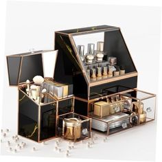 30 Days Return Policy Fast Delivery Trusted seller Makeup Organizer For Vanity,Cosmetics Organizer,Skincare Organizer,Large Makeup Organizer With Drawers,High Hardness Glass Make Up Organizers And Storage,Black Gold,Purely Handmade Product Description 【Purely Handmade】Each makeup storage organizer with drawers is meticulously handcrafted to ensure a unique and exquisite design,adding a touch of elegance to your vanity or bathroom countertop. 【High Strength Toughened Glass】The makeup storage organizer durable toughened glass material provides excellent transparency and sturdiness,made of tempered glass double layer plating & handmade,no rust,no fading.allowing you to showcase your favorite makeup products while keeping them safe and secure. 【Made by German Designers】Designed by renowned Ger Skincare Organizer, Makeup Storage Organizer, Brush Organizer, Makeup Storage Organization, Organizer Makeup, Cosmetic Display, Bathroom Countertop, Skincare Organization, Favorite Makeup