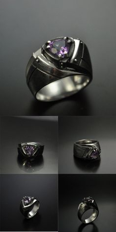 Mens Ring Designs, Steampunk Rings, Fantasy Ring, Men's Jewelry Rings, Pendant Rings, Men's Rings, Ring Collections, Amethyst Ring