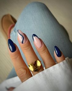 Navy Nails Design, Navy Blue Nail Designs, Paznokcie Hello Kitty, Blue Gel Nails, Navy Nails, Navy Blue Nails, Graduation Nails, Formal Nails