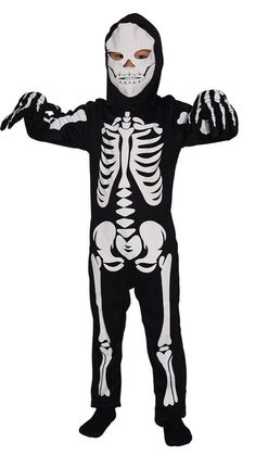 a man in a skeleton costume standing with his arms spread out and hands up to the side