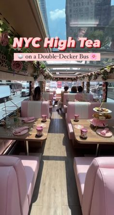 the inside of a restaurant with pink booths