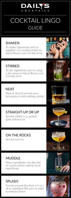 the daily cocktail guide is shown in black and white, with different types of drinks