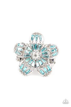 Botanical Ballroom - Blue ***COMING SOON*** - Bling With Crystal Stretchy Rings, Emerald Style, Paparazzi Accessories, White Rhinestone, Rhinestone Bead, Affordable Jewelry, Paparazzi Jewelry, Blue Rhinestones, Flower Ring