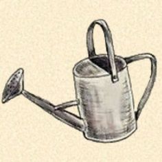 a drawing of a watering can with a shovel