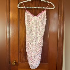 Measurements: Bust 14”, Waist 13”, Length 23”. Unless Noted All Items Are In Good Pre-Owned Condition With No Major Flaws. All Items May Show Minor Wear. No Returns Or Refunds. Pink Lined Sundress Mini Dress, Pink Lined Mini Dress For Spring, Pink Lined Sundress, Spring Lined Pink Mini Dress, Spring Pink Lined Mini Dress, Pink Spaghetti Strap Dress With Lining, Pink Dress With Spaghetti Straps And Lining, Pink Spaghetti Strap Lined Dress, Pink Mini Dress With Lace Trim For Spring