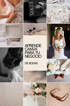 a collage of wedding photos with the bride in her dress