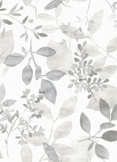 a white and gray wallpaper with leaves on it