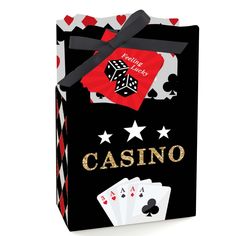 a casino bag with playing cards and dices on it