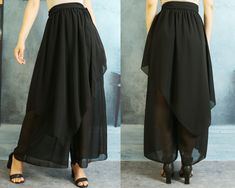 * A pair of chiffon skirt pants, outer layer is skirt, inner layer is wide leg pants.  * Materials is pearl chiffon, fit for summer. * Materials: 100% polyester Shop sizing chart FYI ( actual body figures, not laying flat clothes measurements) Size XS (US 2, UK 6, German 32, French 34) Bust: fits bust around 33.5 inches/85cm Waist: fits waist around 26 inches/66cm Hips: fits hips around 36 inches/91cm Size S (US 6, UK 10, German 36, French 38) Bust: fits bust around 35.5 inches/90cm Waist: fits waist around 28 inches/71cm Hips: fits hips around 38 inches/97cm Size M ( US 10, UK 14, German 40, French 42) Bust: fits bust around 37.5 inches/95cm Waist: fits waist around 30 inches/76cm Hips: fits hips around 40 inches/102cm Size L (US 14, UK 18, German 44, French 46) Bust: fits bust around 40. Wide Leg Pants Summer, Chiffon Pants, Fits For Summer, Cropped Pants Women, Pants Elastic Waist, Body Figure, Pants Summer, Summer Pants, Elastic Waist Pants