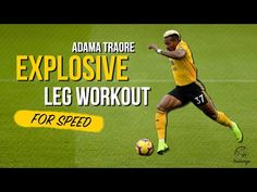 a man kicking a soccer ball on top of a green field with the words explosive leg workout for speed