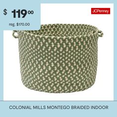 a green basket with white dots on it for $ 19 00 reg $ 70 00