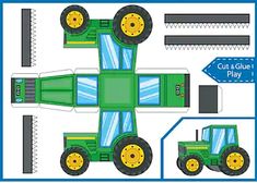 the paper model of a tractor is cut and glue